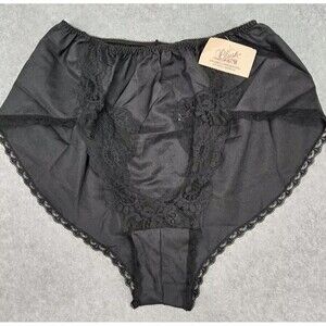 NWT Blush High‎ Waist Nylon Satin Lace Brief Panty Black Sz S NOS